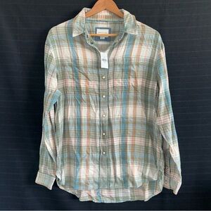 American Eagle Women's XS Pearl Snap Plaid Green Long Sleeve Flannel Shirt NWT